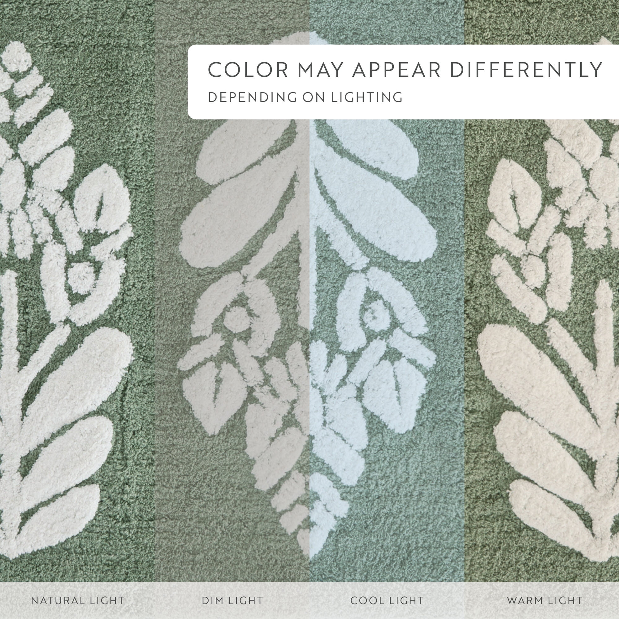 Noble Linens Floral Pattern Cotton Bath Mat, 34 in x 21 in, Folk Leaves Sage
