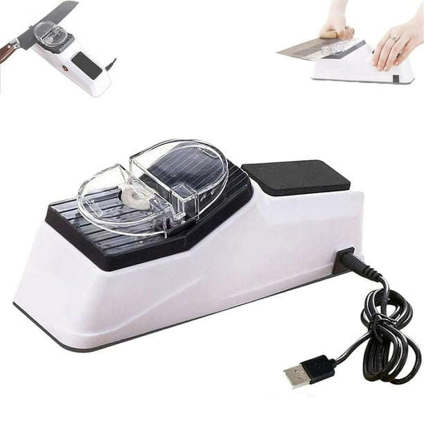 Afilador de cuchillos eléctrico con ranura para tijeras | Afilado rápido en 5 segundos | Alimentación por USB | Incluye funda protectora | Juego de 1 pieza