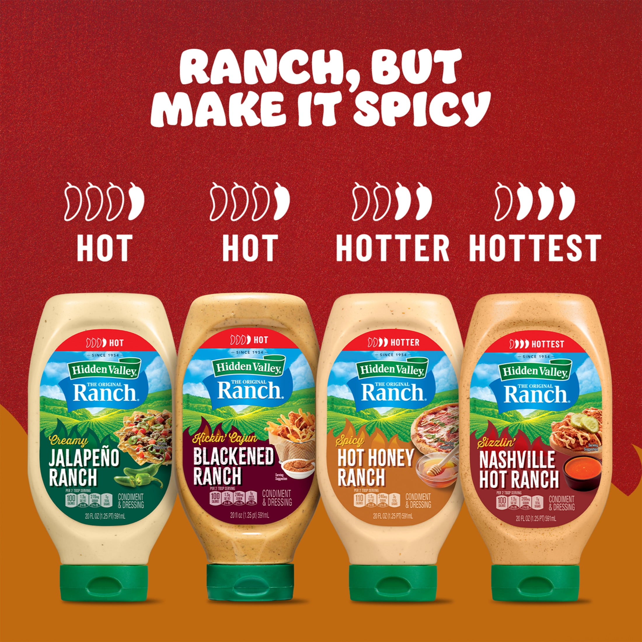 Hidden Valley Spicy Hot Honey Ranch Dip Sauce Condiment & Dressing, 20 fl oz Squeeze Bottle