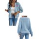 thumbnail image 3 of Cárdigan Corto de Mujer, Suéter de Larga, Estilo Bohemio, Bordado Floral de Ganchillo, Corte Oversize, Prenda Exterior de Punto Abierta Azul XL, 3 of 9