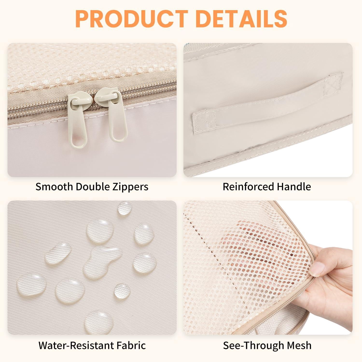 6 Set Packing Cubes Luggage Organizers For Travel Accessories-beige
