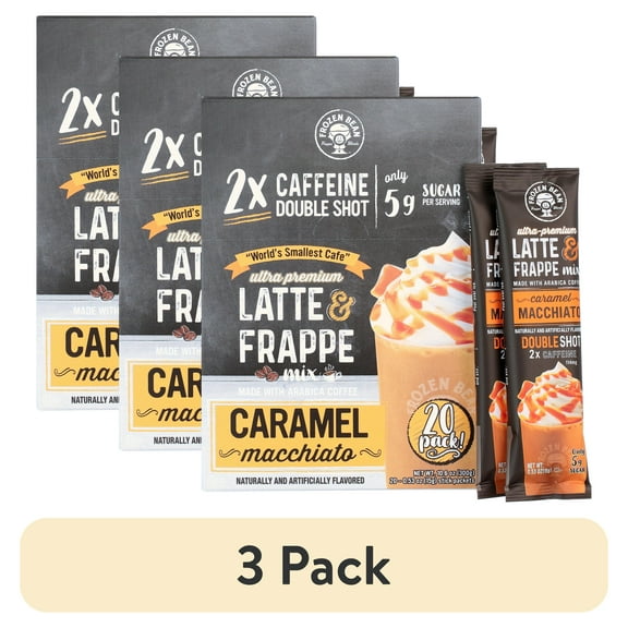 (3 pack) Frozen Bean Ultra-Premium Caramel Macchiato Latte & Frappe Drink Mix 20 Pk