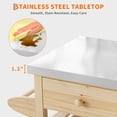 thumbnail image 3 of Wood Outdoor Grill Cart – Sturdy for Patio & Garden – Stainless Steel Top – Storage Cabinet, Drawer & Open Shelves – Portable Rolling Kitchen Island – Lockable Wheels – Natural Wood, 3 of 7