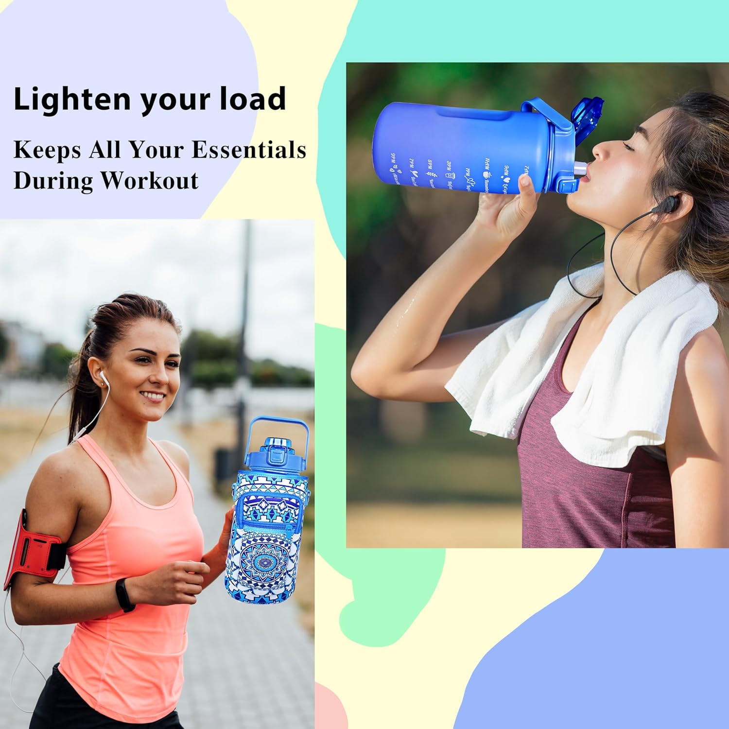 64 oz Water Bottle with Straw Sleeve & Strap Motivational BPA Free Half Gallon Water Jug with Handle for Gym Women Men Aesthetic Water Bottle with Strap Datura
