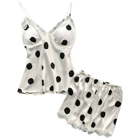 

Booker Girls Pajamas Suspender Imitation Silk Polka Dot Nightdress Two Piece Pajamas Shorts Suit