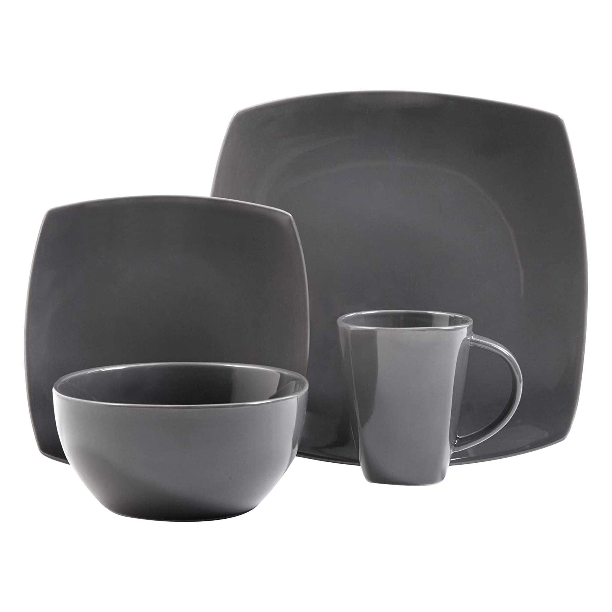 Gibson Soho Lounge Square 16-Piece Dinnerware Set, Gray