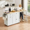 thumbnail image 3 of Rolling Kitchen Cart w/Extendable Dining Table, 81.7" Mobile Kitchen Storage Islands w/Trash Cabinet, Power Outlet, Spice Rack & Towel Rack, White, 3 of 9
