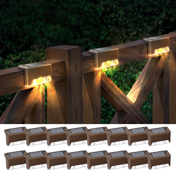 Otdair Lumières Solaires de Terrasse, 16 Lumières Solaires de Marche Étanches LED Lumières Solaires d'Escalier, Lumières de Clôture Solaires Extérieures pour Terrasse, Escaliers, Marche, Jardin, Patio et Allée (Blanc Chaud)