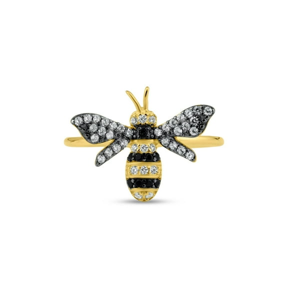 Gold Plated 925 Sterling Silver Honey Bumble Bee Clear CZ Ring Band White Jewelry Female Size 6