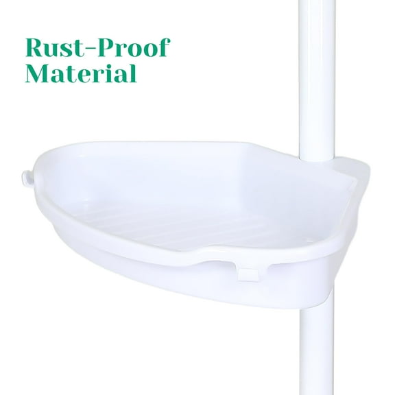 TROPOW Bathroom Rust-Resistant Shower Trolley Corner, 4-Tier Adjustable Shelf with Tension Rod, Bathroom Accessories Shower Organizer, Floor Standing Bath Shelf Bracket, Up to 123 Inch, White