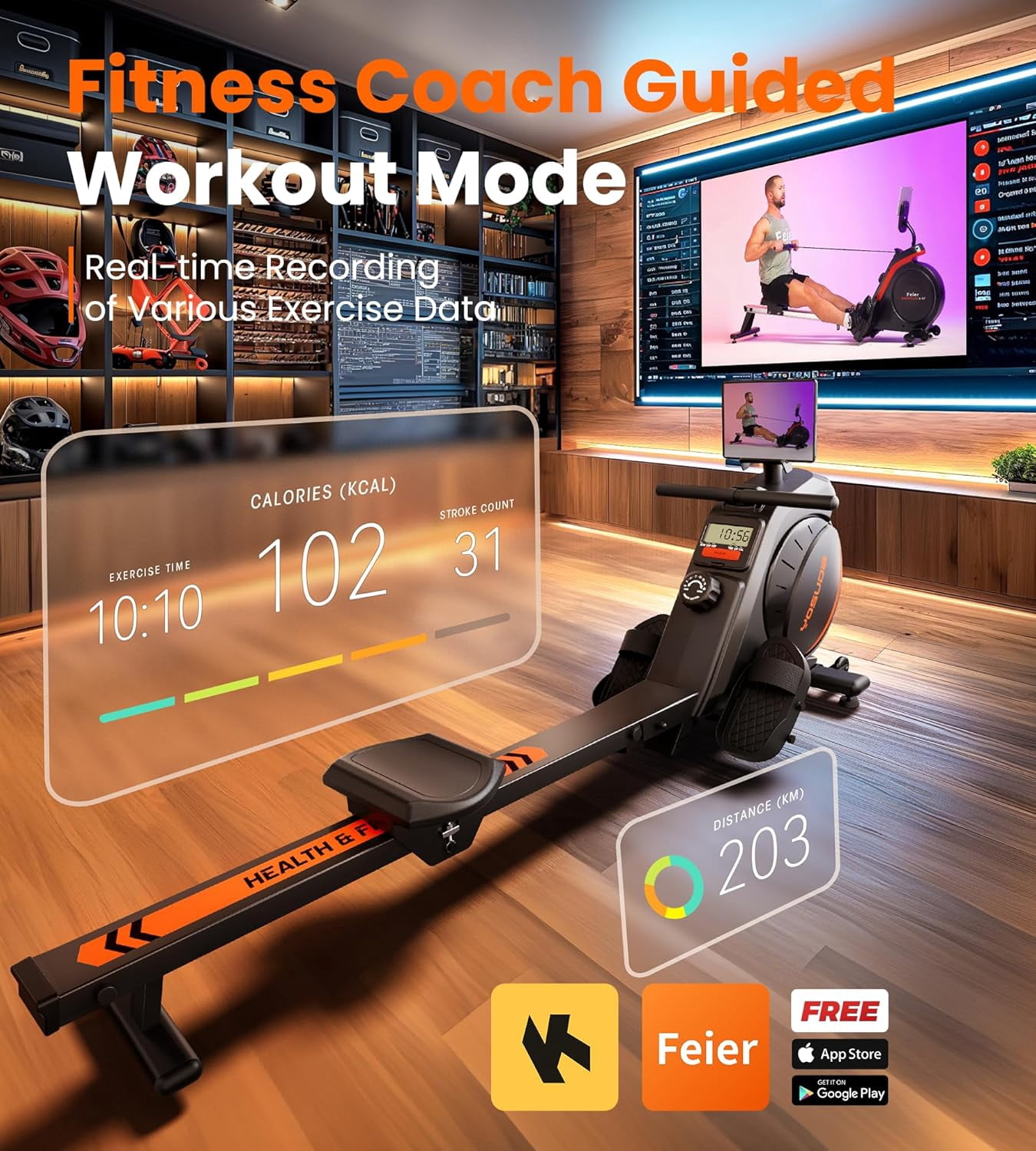 YOSUDA Magnetic Rowing Machine 350 lbs Weight Capacity - Foldable Rower for Home Use with Bluetooth, App Supported, Tablet Holder and Comfortable Seat Cushion