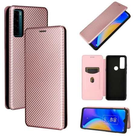 For TCL 20 SE Carbon Fiber Texture Horizontal Flip TPU + PC + PU Leather Case with Card Slot