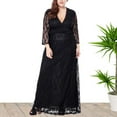 thumbnail image 2 of Fesfesfes Plus Size Dress for Women 3/4 Sleeve V Neck Lace Splicing Evening Dress Wedding Guest Dress Sheer Lace Patchwork Long Dress Oversize Spring Evening Gowns, 2 of 7