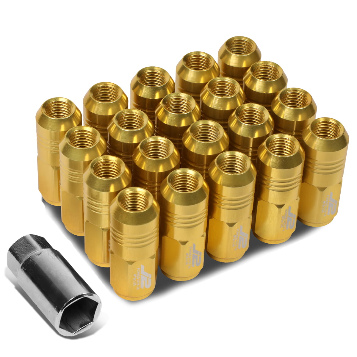 90mm Open-End Lug Nut w/Adapter J2 Engineering LN-T7-001-15-SL 7075 Aluminum Silver M12x1.5 20Pcs L 