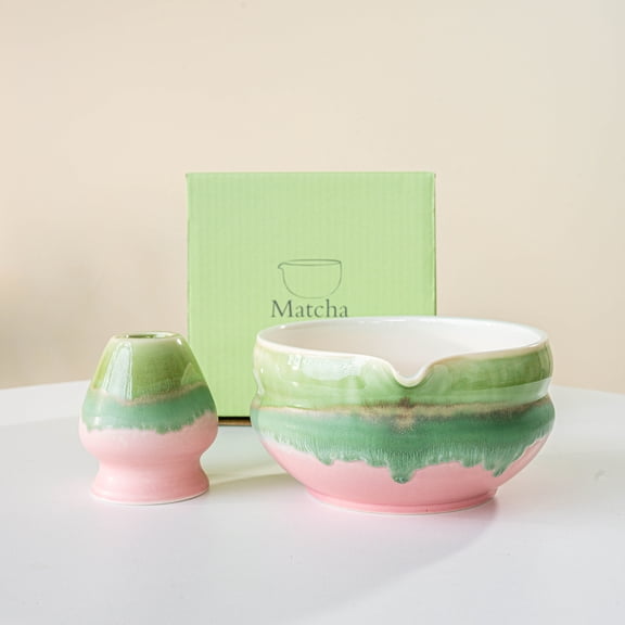 Matcha Bowl Set, Matcha Bowl with Spout (with Pouring Spout),Gift Set for Matcha Lover,This Set Includes 1 Matcha bowl and 1 Matcha Whisk Holder