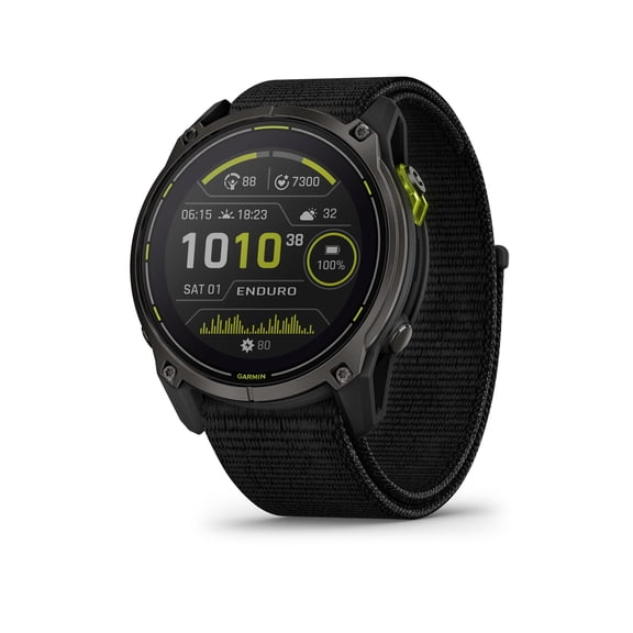 Restored Garmin Enduro 3 GPS Smartwatch 51mm Solar Sapphire, Ultra Battery Life, Mapping, Built-in LED Flashlight, Carbon Gray DLC Titanium, Black UltraFit Nylon Strap (Refurbished)