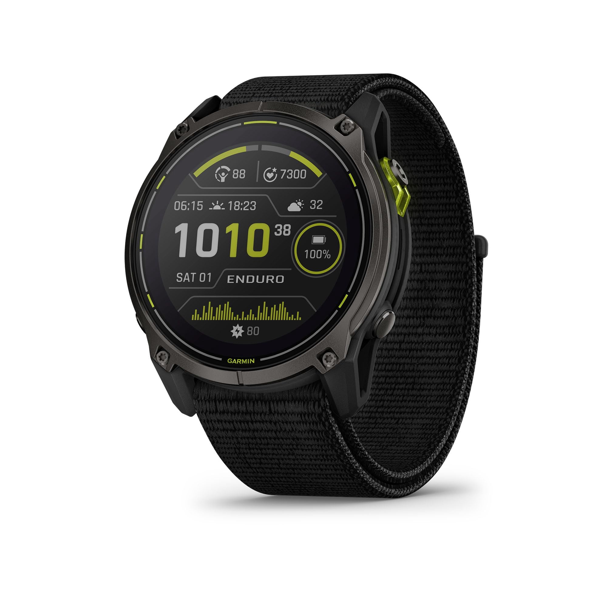 Garmin Enduro 3 GPS Smartwatch 51mm Solar Sapphire, Ultra Battery Life, Mapping, Built-in LED Flashlight, Carbon Gray DLC Titanium, Black UltraFit Nylon Strap