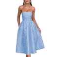 thumbnail image 1 of Vestidos de verano sin tirantes para el regreso a casa con bolsillos, corsé, línea A, midi, para fiesta de cóctel, vestidos de color azul empolvado, 1 of 6