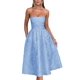 thumbnail image 1 of Vestidos de verano sin tirantes para el regreso a casa con bolsillos, corsé, línea A, midi, para fiesta de cóctel, vestidos de color azul empolvado, 1 of 6
