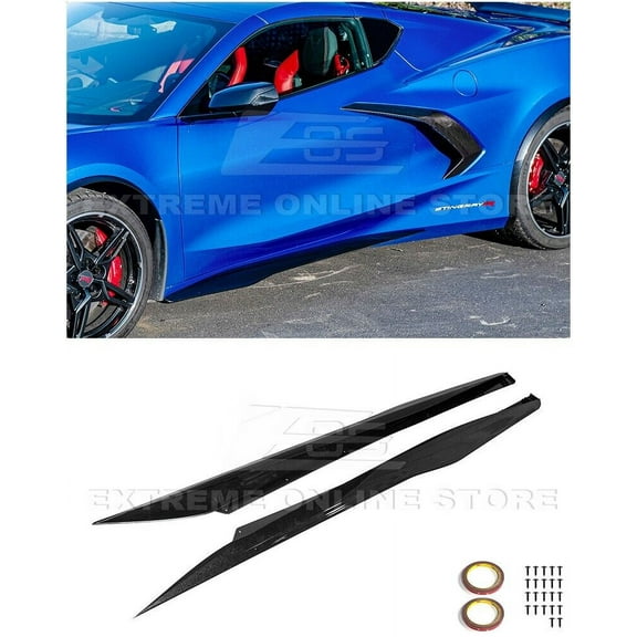 Replacement For 2020-Present Corvette C8 Base Models | GM Factory Z06 Style ABS Plastic - Painted Carbon Flash Metallic Side Skirts Rocker Panels Extension Pair