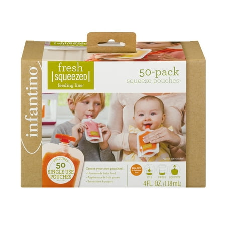 Infantino Fresh Squeezed Food Pouches, 4 oz, 50 pack