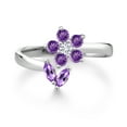 thumbnail image 2 of Gem Stone King 925 Sterling Silver Purple Amethyst and White Lab Grown Diamond Flower Open Ring for Women (0.53 Cttw, Gemstone February Birthstone, Size 9), 2 of 3