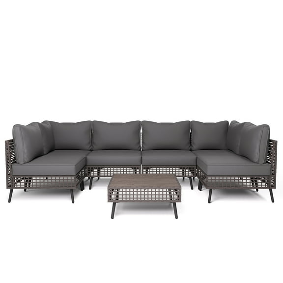 LAUSAINT HOME 7 Piece Wicker Sectional Outdoor Conversation Sets, Patio Furniture with Gray Cushions