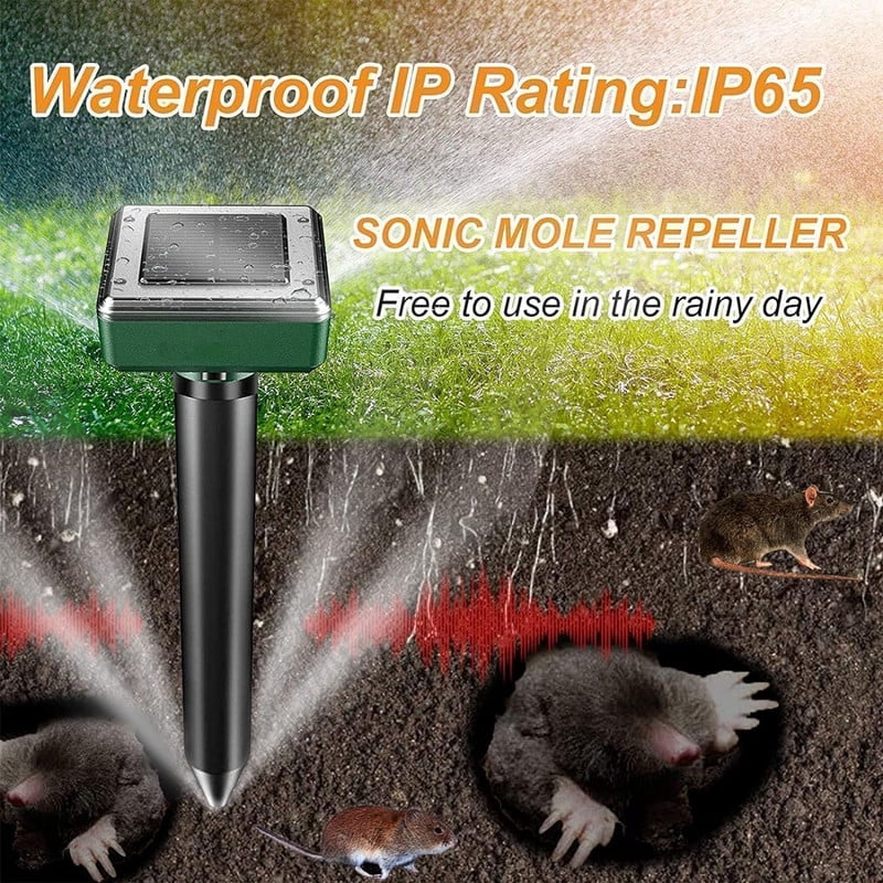 8 Pack Solar Powered Mole Repellent, Ultrasonic Outdoor Pest Repeller for Lawns & Gardens - Waterproof, Chipmunk, Vole, Gopher, Groundhog, Snake Deterrent