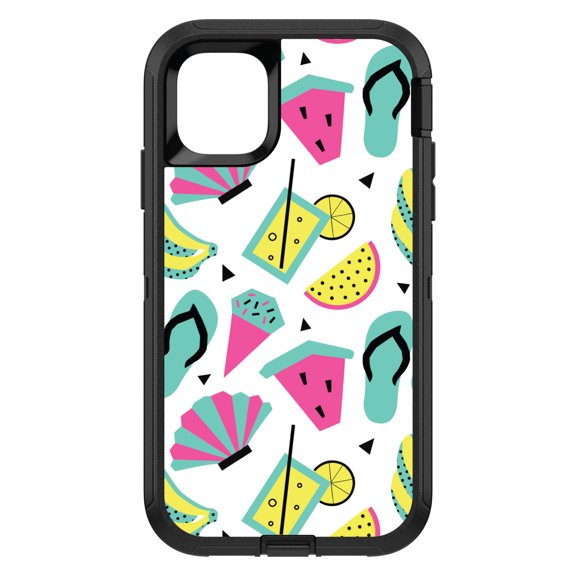 DistinctInk Custom SKIN / DECAL compatible with OtterBox Defender for iPhone 11 Pro MAX (6.5" Screen) - Summer Graphics - Flip Flops Watermelown Lemonade