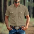 thumbnail image 5 of Evdexr Pearl Snap Shirts Men Cowboy Western Shirt Collared Short Sleeve Work T-Shirts Trendy Chest Pocket Cotton Big and Tall Plus Size Tees Light Brown M, 5 of 6
