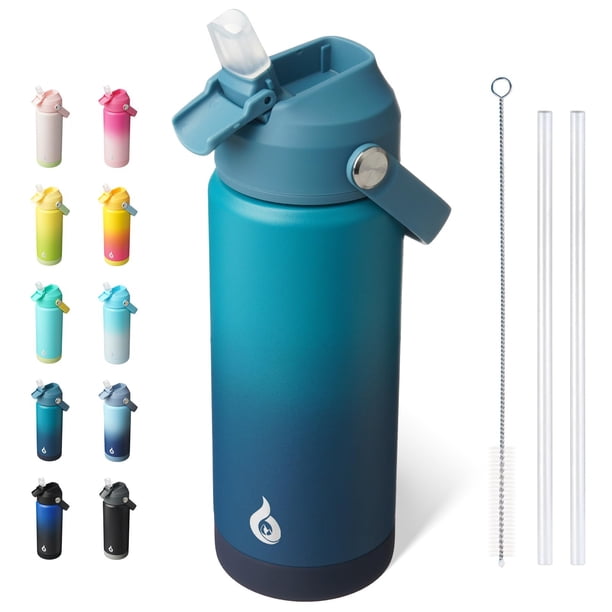 Bjpkpk Botella De Agua Aislada Con Tapa De Pajita Botellas De Agua Térmicas De 18 Oz Con Boquilla Suave Mango Flexible Y Bota Antideslizante Sin Bpa Vasos Térmicos De Metal De Acero Inoxidable A Prueb
