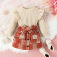 thumbnail image 2 of Fozruso Girls Short Sets Toddler Girl Fall Winter Clothes Solid Long Sleeve Ribbed T Shirt Knit Tops Plaid Button Mini Skirts Set Outfits,3-4 Years(Red), 2 of 6