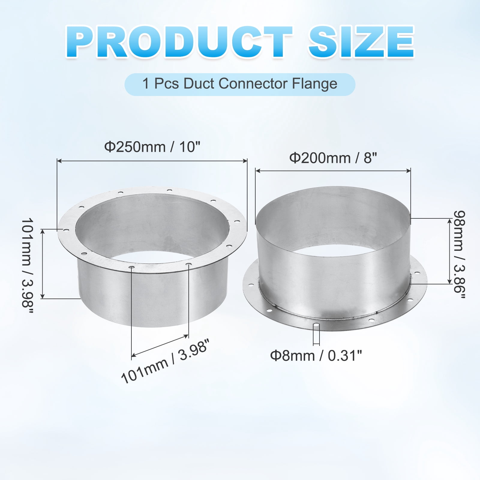 Uxcell Duct Connector Flange (7.9", Silver) -  Galvanised Steel Round Dust Collection Fittings Dryer Vent Exhaust Pipe Hose Flange, Fits Heating Cooling Ventilation HVAC System
