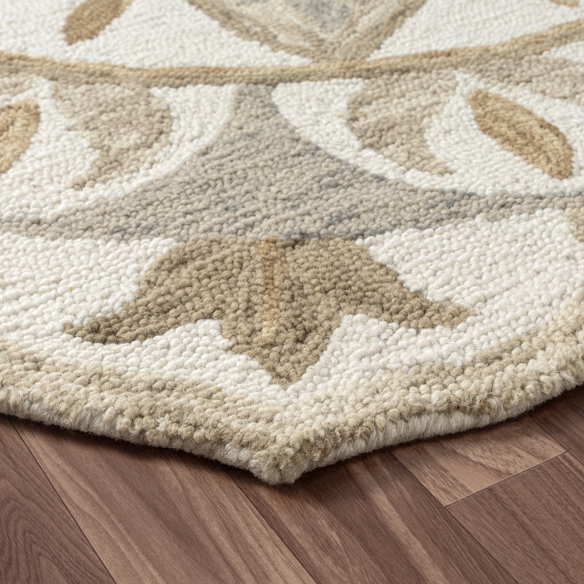 Ox Bay Ella 4' Round Ivory/Beige Floral Wool Indoor Area Rug