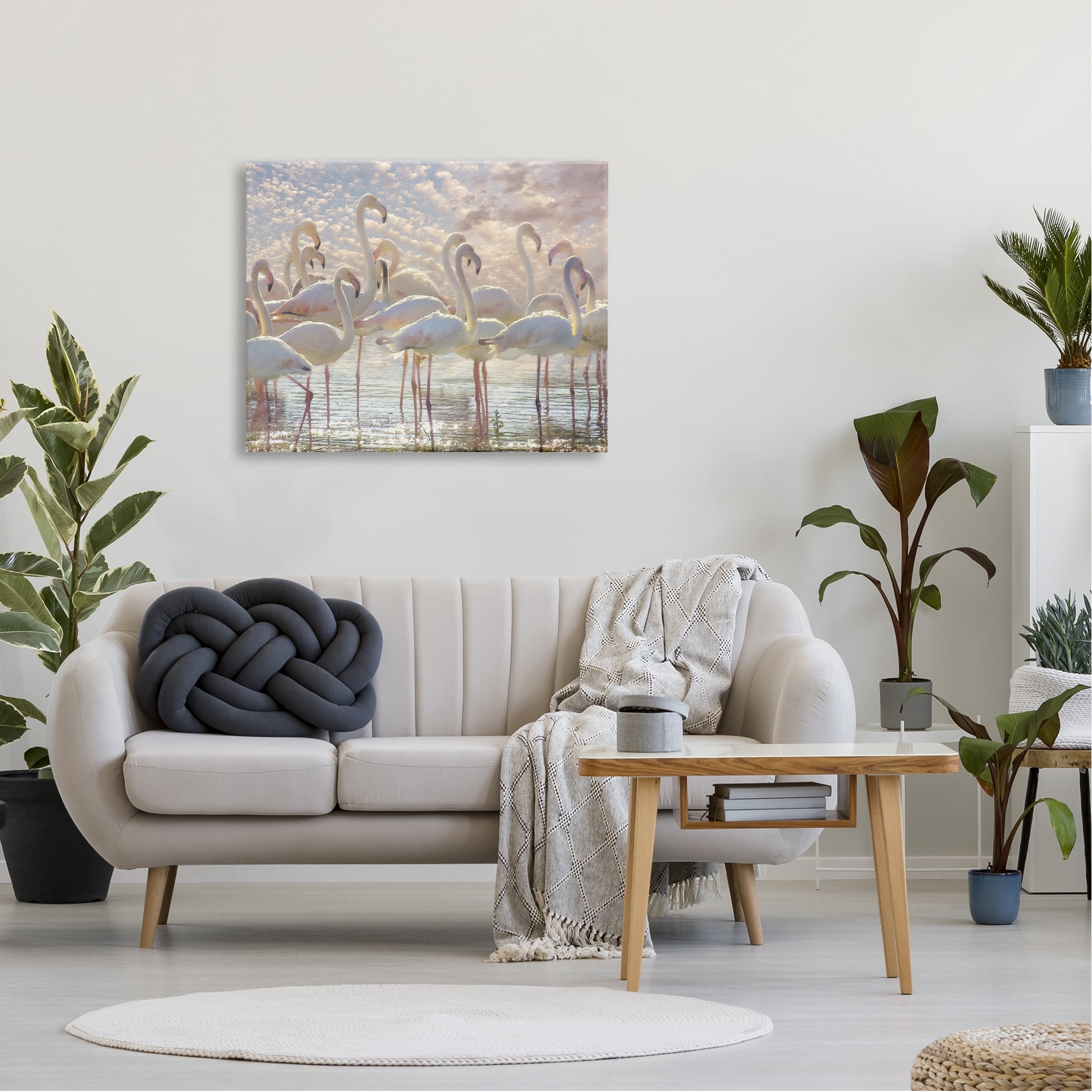 Stupell Industries Pretty Pink White Flamingos Standing Sparkling Water Clouds , 40 x 30, Design by Steve Hunziker