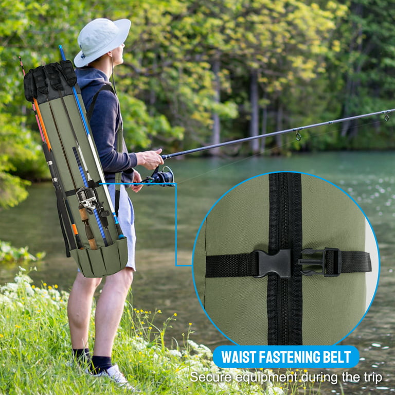 Littleduckling Fishing Pole Bag with Rod Holder Waterproof Oxford Fishing  Tackle Bag with Strap Portable Fishing Storage Bag Tear-resistant Fishing