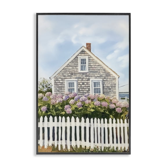 Stupell Industries Transitional Coastal Cottage Hydrangea Garden Black Framed Giclee Art, 12 x 18, by Sisi and Seb