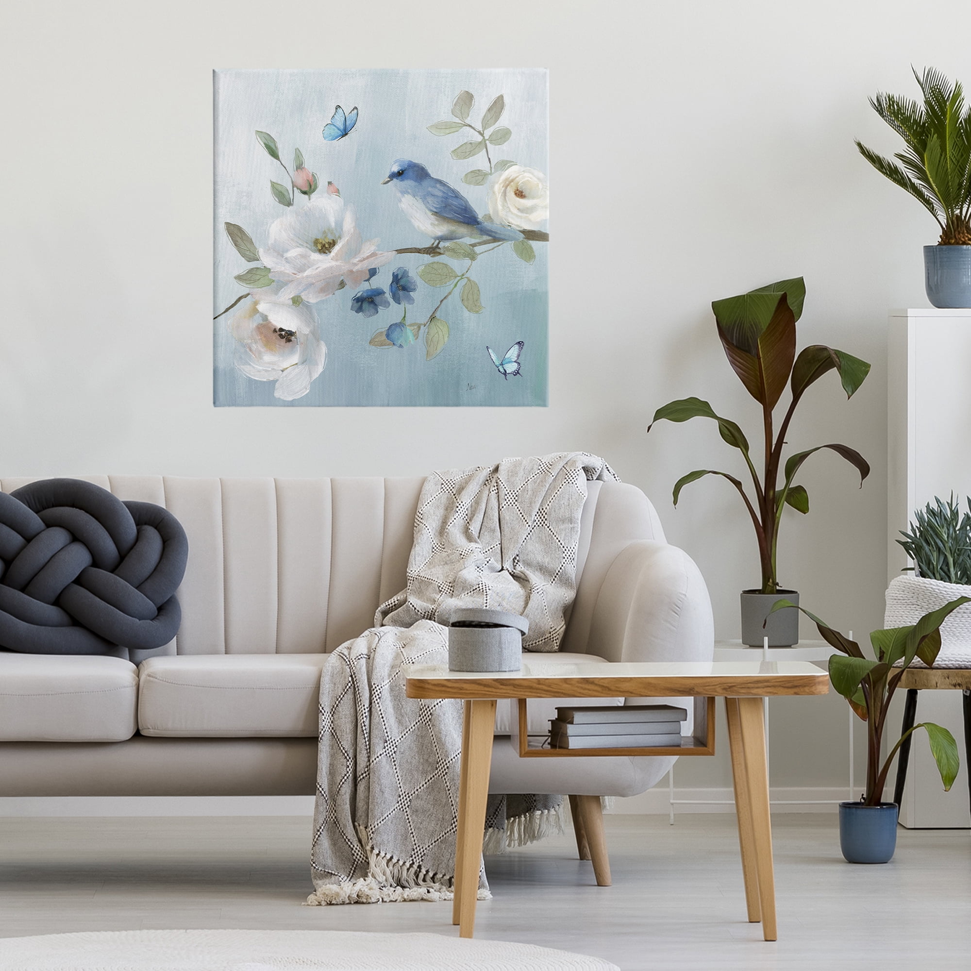Stupell Industries Pastel Blue Bird Blooms Canvas Wall Art, design by Nan