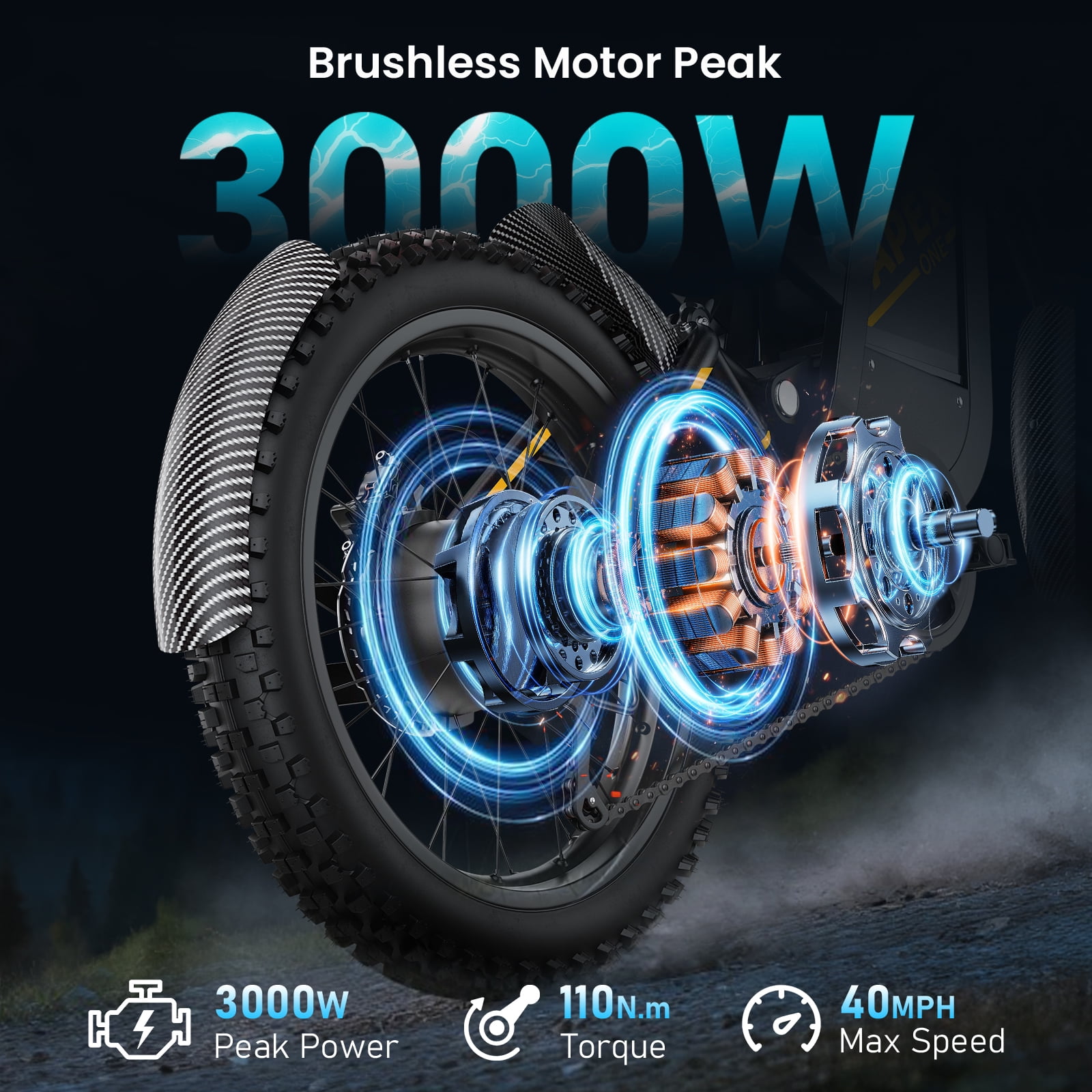 Arkveld APEX1 Electric Bike for Adults，Peak-3000W 25" Fat Tire All-Terrain E-Bike 80Miles 40MPH Electric Dirt Bike for Road Sand Mountain Snow - 48V 32AH Battery Powered Electric Motorcycle,UL2849