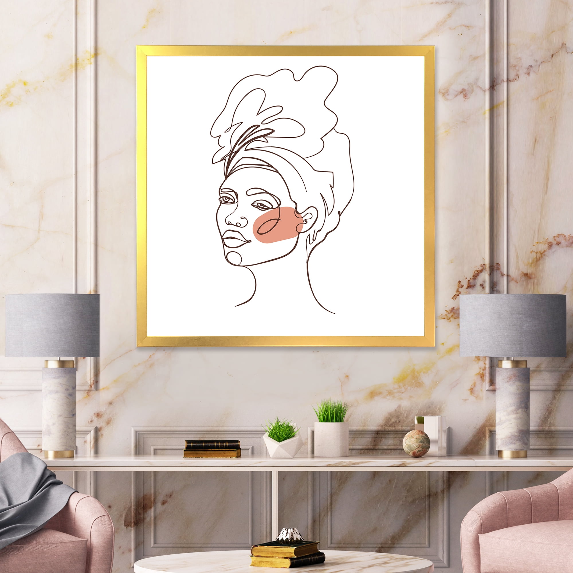 Designart 'One Line Portrait of Afro American Woman III' Modern Framed Art Print
