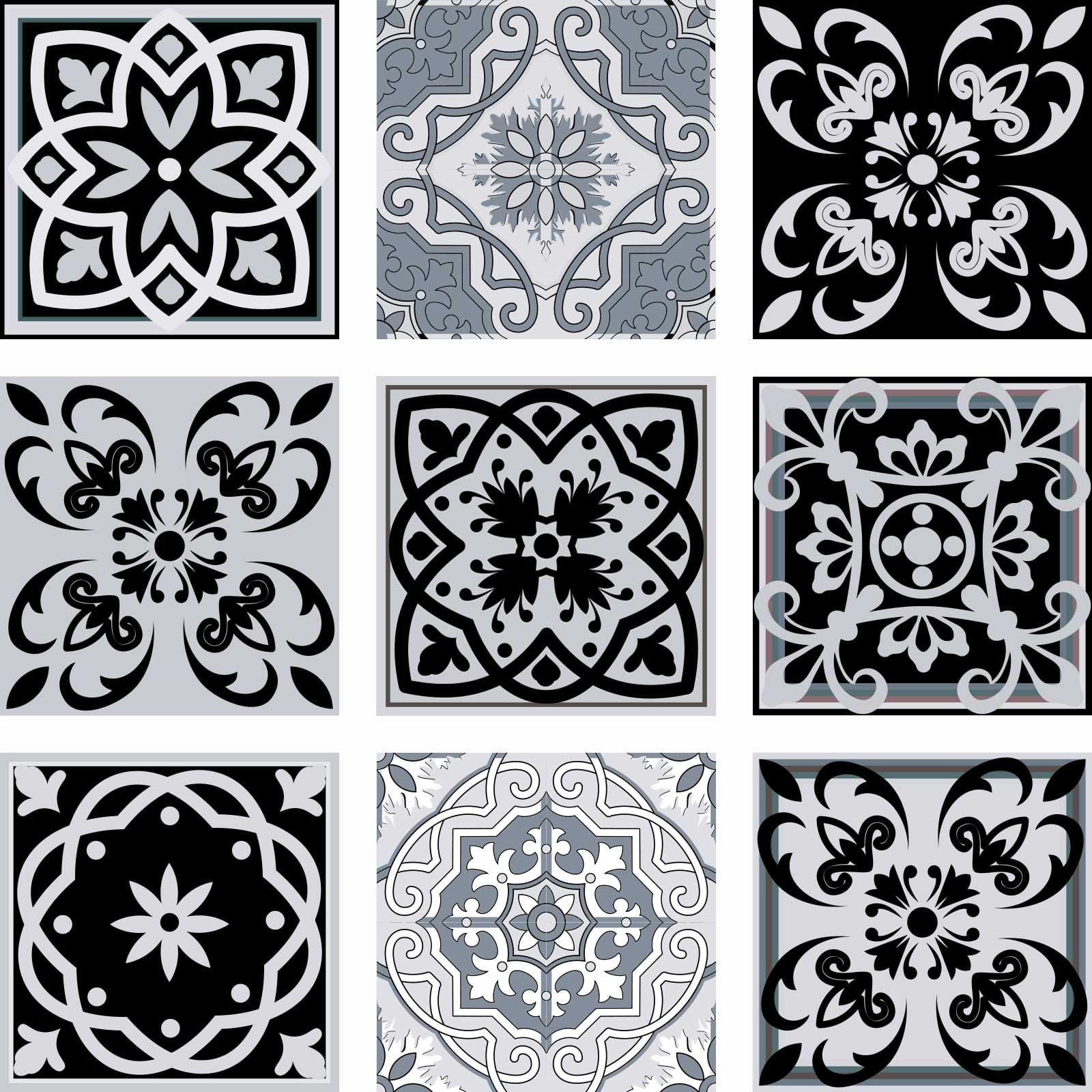 Mi Alma Peel & Stick Tiles - Black White Flowers Vinyl Backsplash 12x12