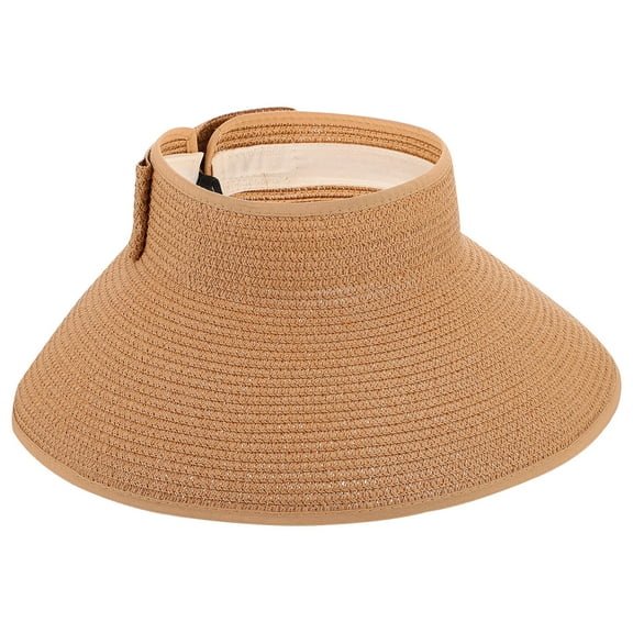 Luxshiny 1Pc Lightweight Khaki Straw Woven Folding Sun Visor Hat with Ventilation for Travel