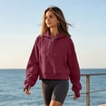 thumbnail image 2 of Resicozy Women Cropped Raglan Half Zip Hoodie Long Sleeve Pullover Slim Casual Street Fall Sweatshirts with Pockets Wine XL, 2 of 6