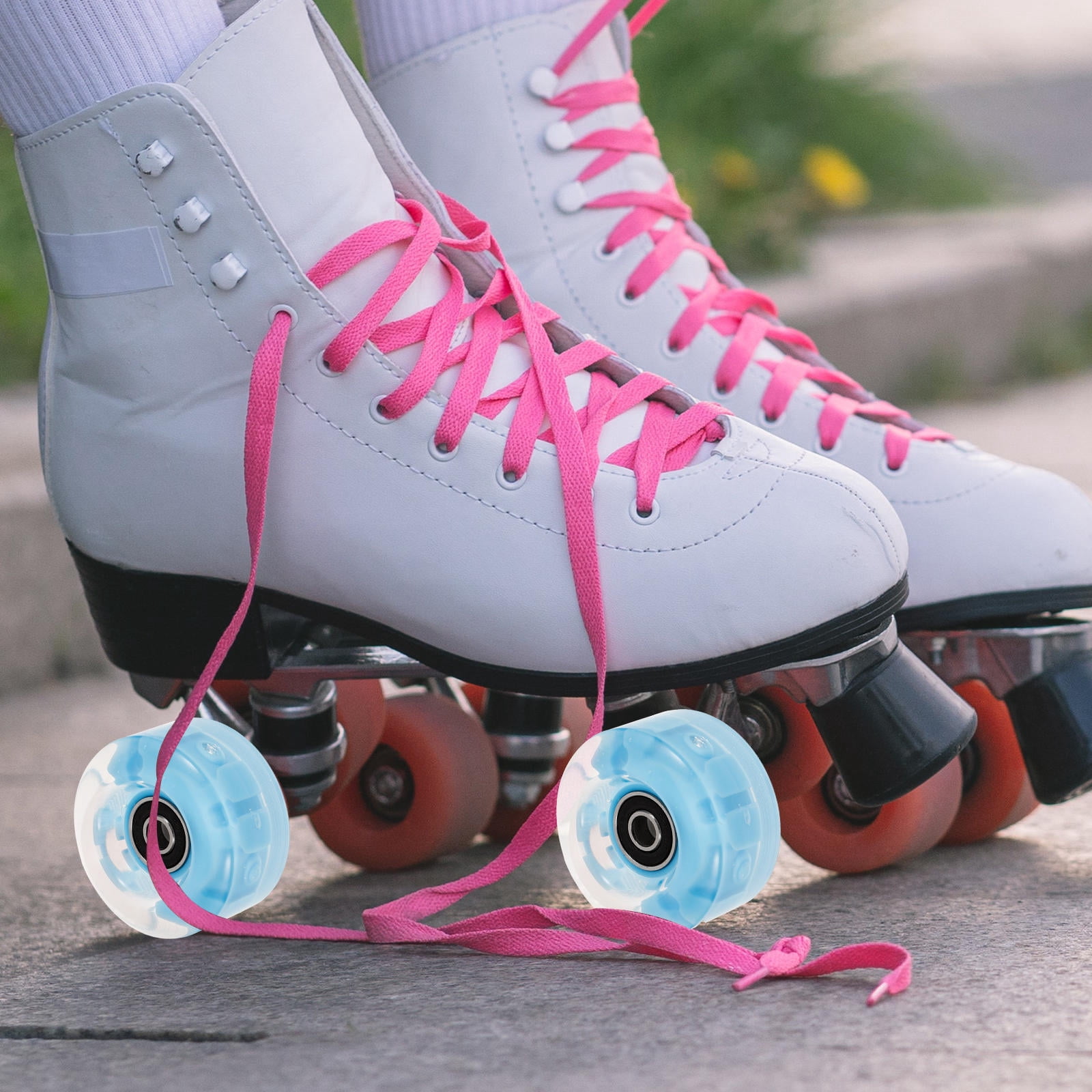 BRIGHTFUFU Skate Accessories 4Pcs Blue Roller Skating Flashing Wheels for Skaters