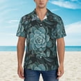 thumbnail image 4 of Lsque Blue Color Cactus pattern Hawaiian Shirt for Men, Unisex Summer Beach Casual Short Sleeve Button Down Shirts-Small, 4 of 9