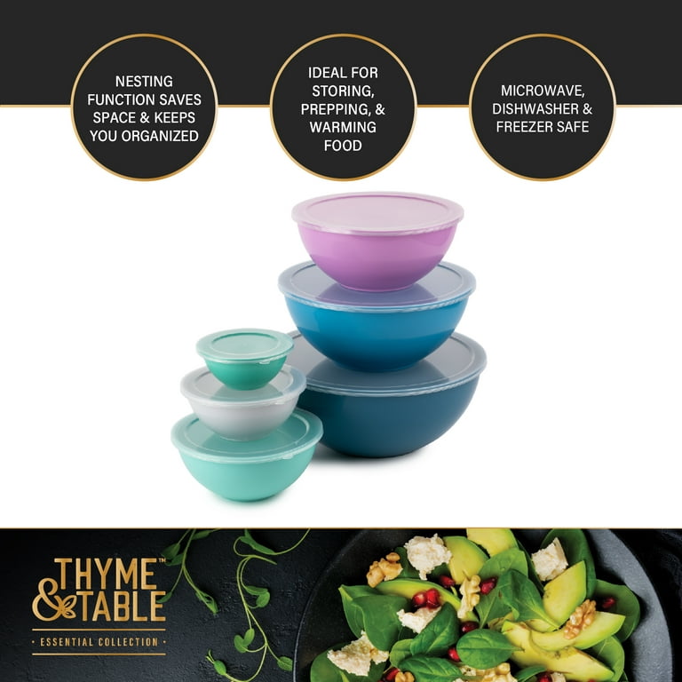 Thyme & Table Round Mixing Bowls, 12-Piece Set, Multi-Color