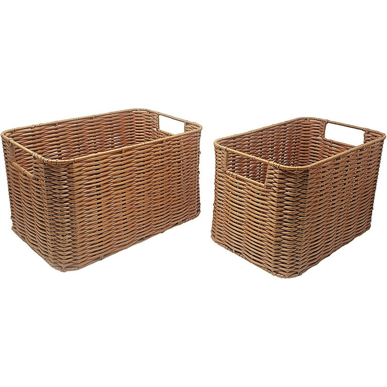 KOVOT Storage Woven Baskets Wicker Storage Wicker Storage Baskets with  Built-in Carry Handles | Laundry Storage Pantry Bin - 9L x 8W x 4H