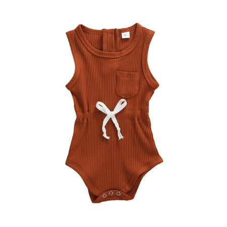 

Kuriozud Unisex Baby Solid Color Crew Neck Sleeveless Ribbed Knit Romper