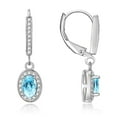 thumbnail image 2 of RYLOS Sterling Silver Halo Designer Set: Ring, Earring & Pendant Necklace. Gemstone & Diamonds, 6X4MM Blue Topaz December Birthstone; Size 8, 2 of 6