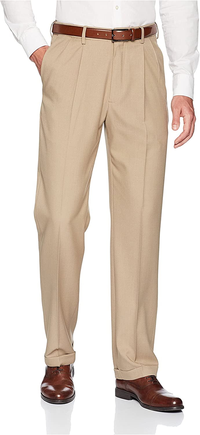 Haggar Men's Big & Tall Premium Comfort Classic Fit Pleat Front Pant, Medium Khaki, 50Wx36L